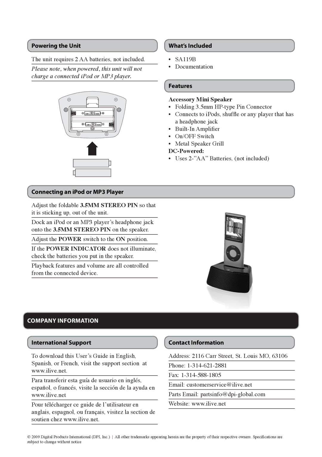 GPX SA119B manual Company Information 