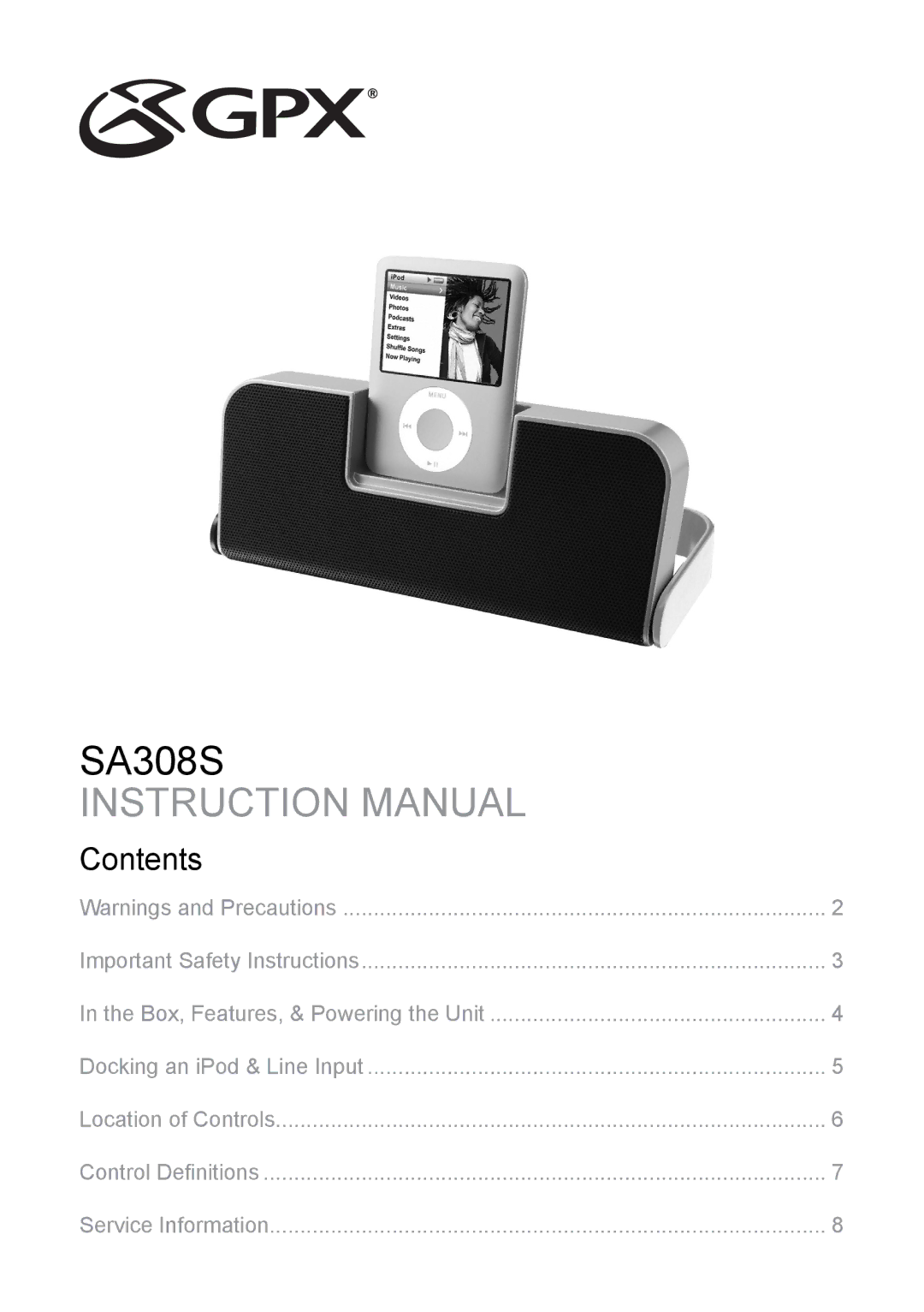 GPX SA308S instruction manual Contents 