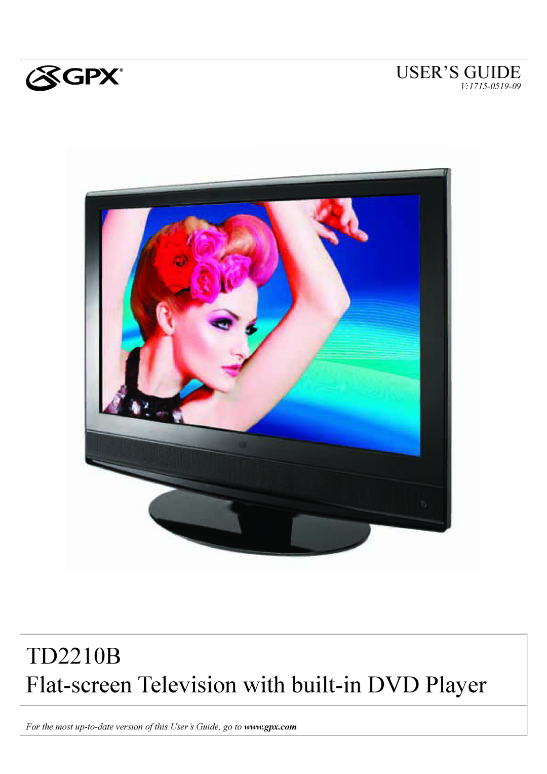 GPX TD2210B2 manual TD2210B Flat-screen Television with built-in DVD Player 