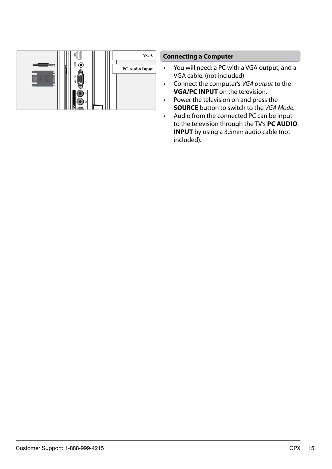 GPX TD2220 manual Connecting a Computer 