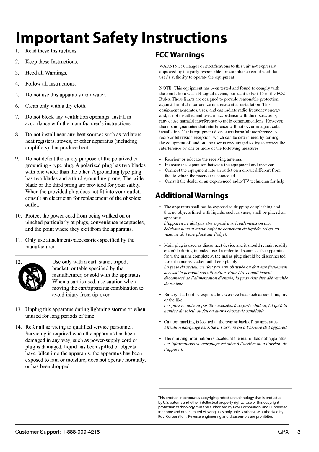 GPX TD3220 manual Important Safety Instructions 