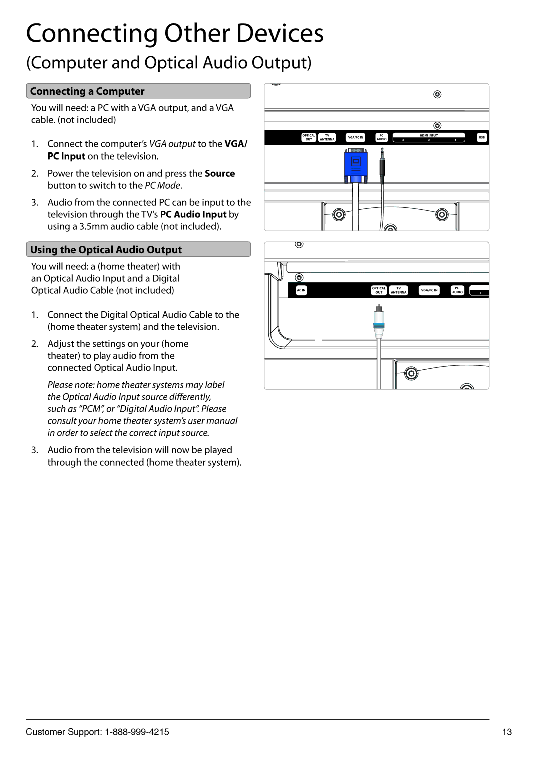 GPX TD3222 manual Connecting a Computer, Using the Optical Audio Output 