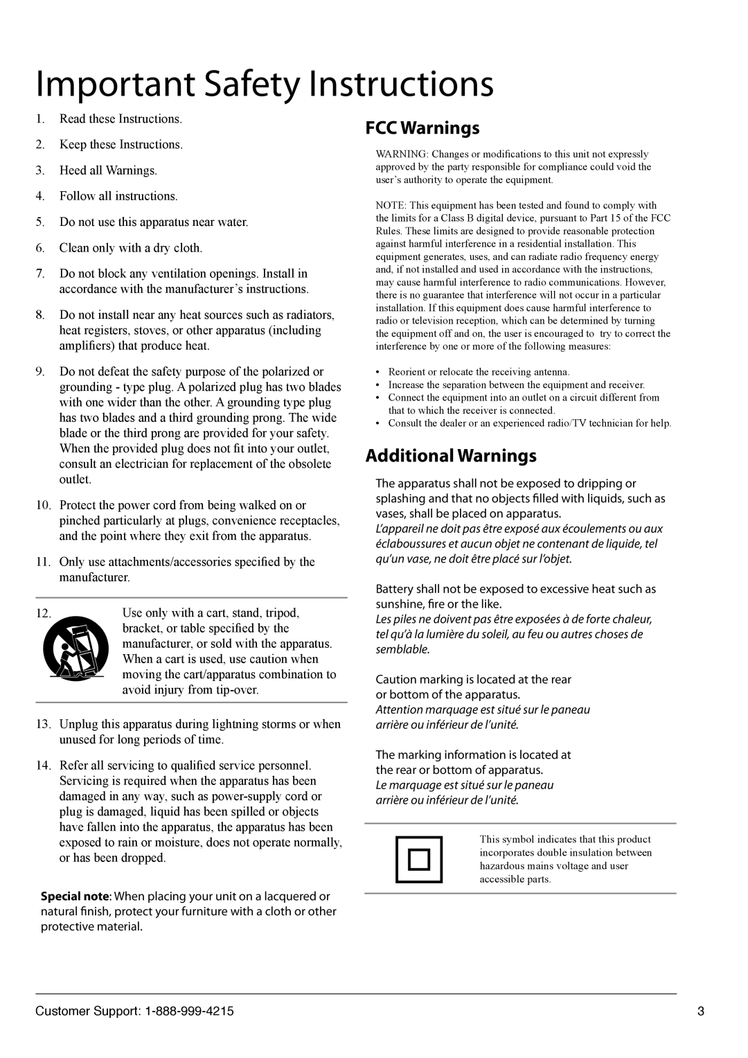 GPX TD3222 manual Important Safety Instructions, FCC Warnings 