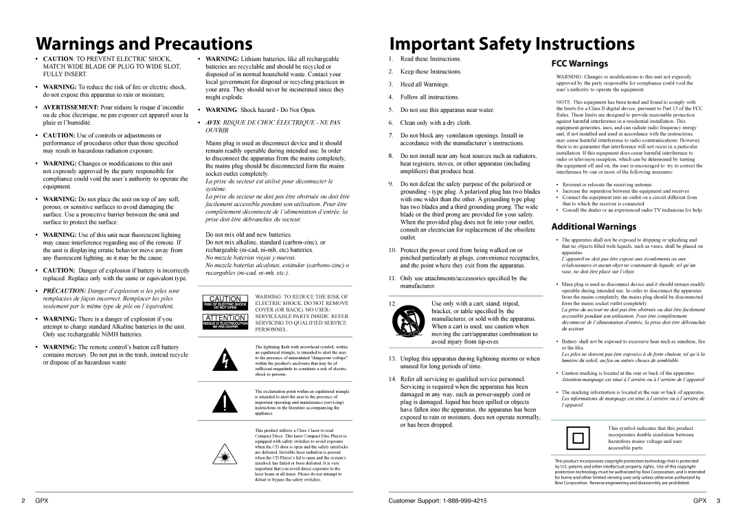 GPX TDE1380 manual Important Safety Instructions 