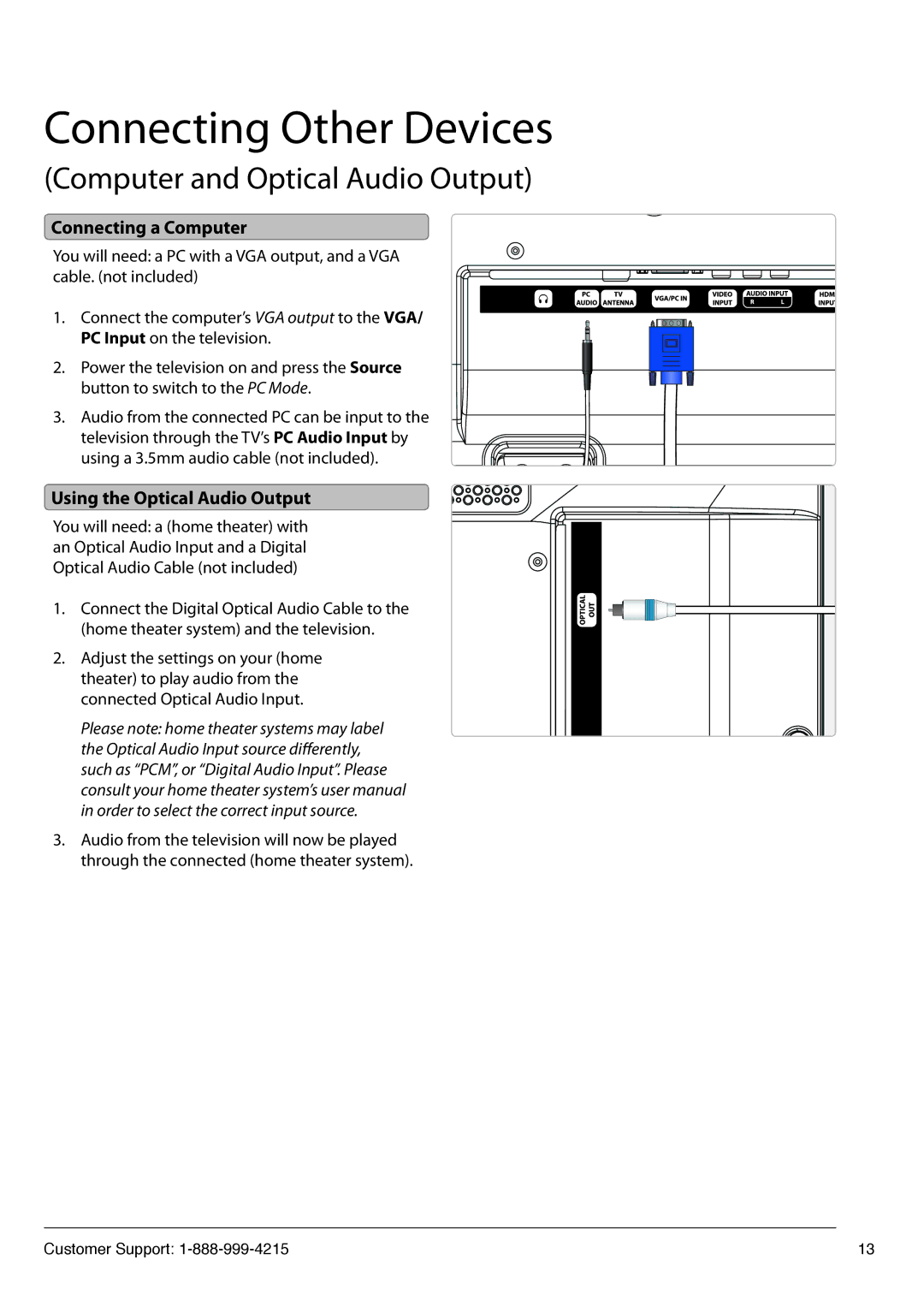 GPX TE2382B manual Connecting a Computer, Using the Optical Audio Output 