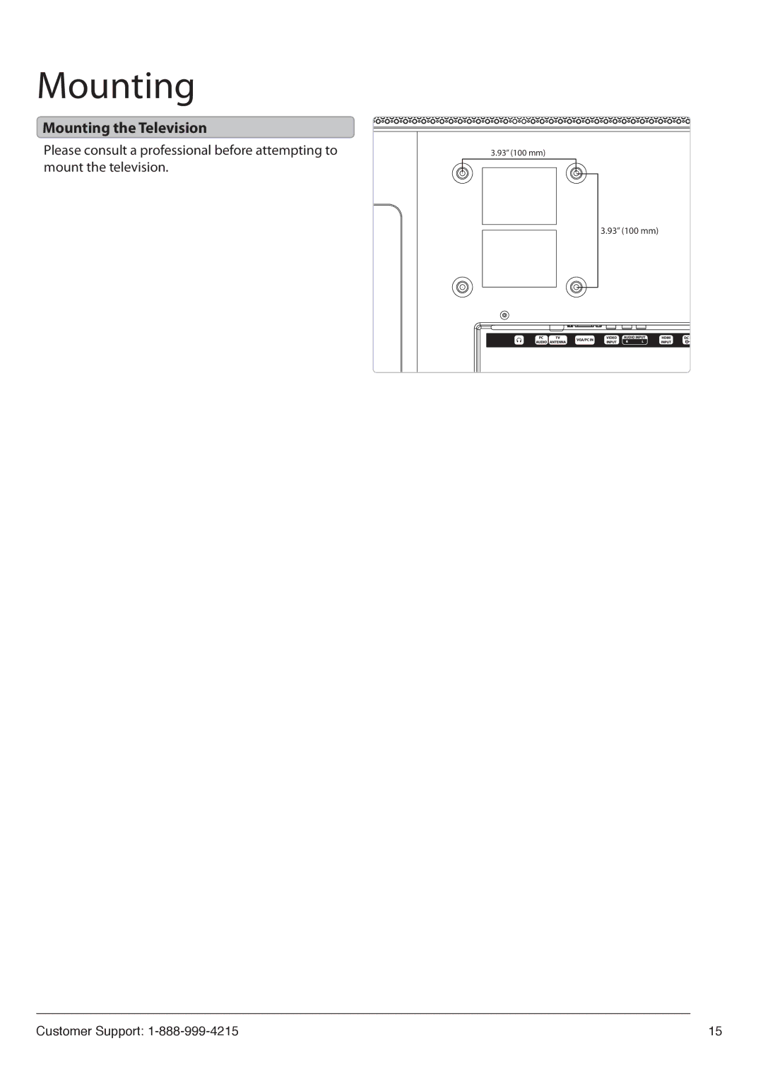 GPX TE2382B manual Mounting the Television 