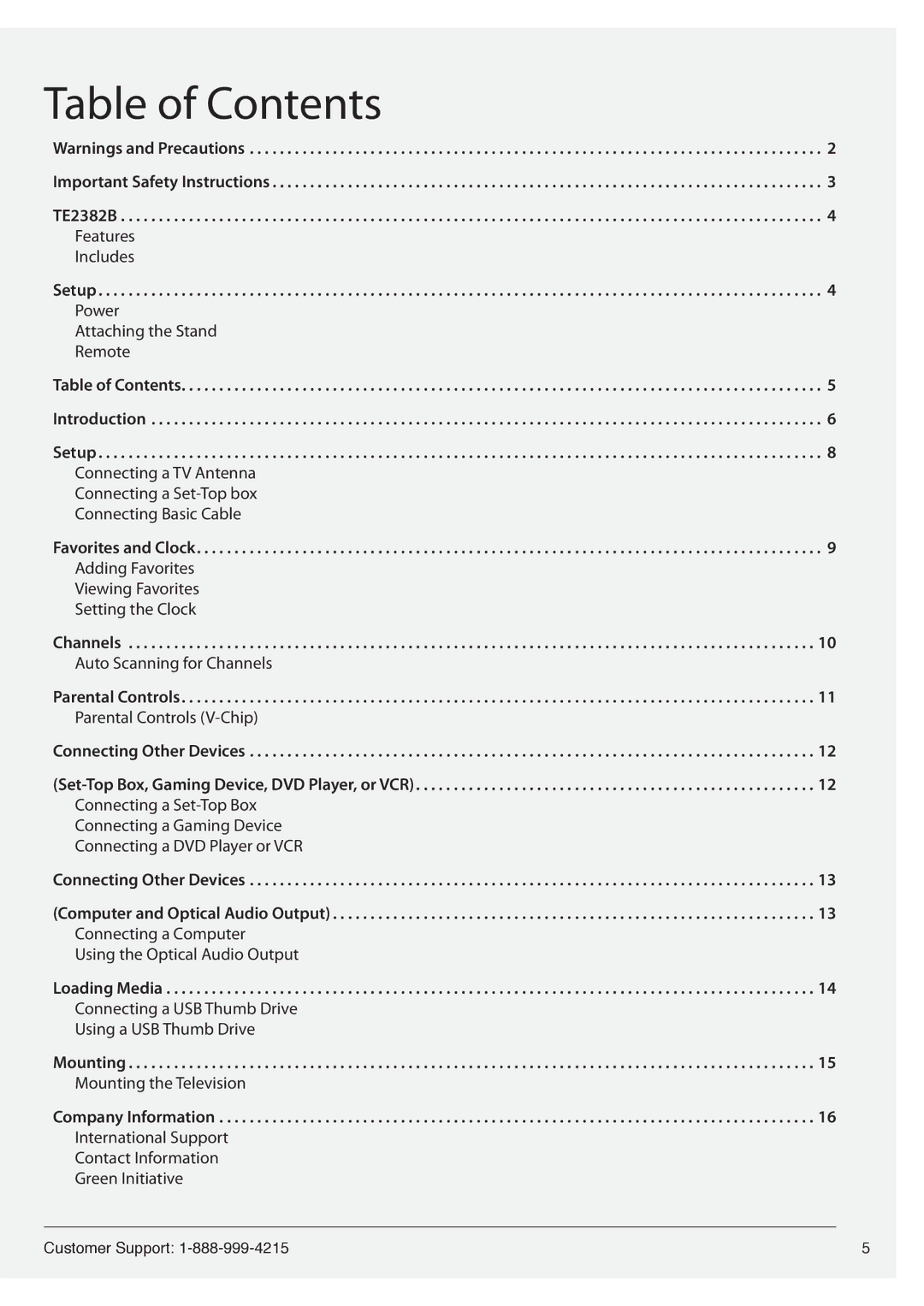 GPX TE2382B manual Table of Contents 