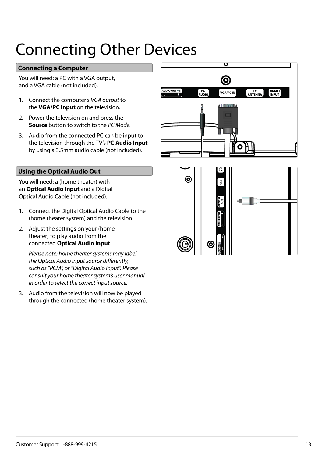 GPX TE3213B manual Connecting a Computer, Using the Optical Audio Out 