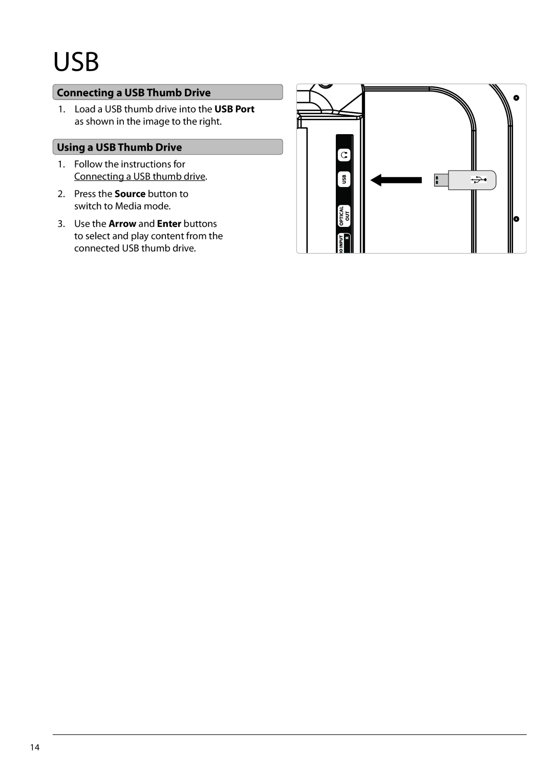 GPX TE3213B manual Connecting a USB Thumb Drive, Using a USB Thumb Drive 