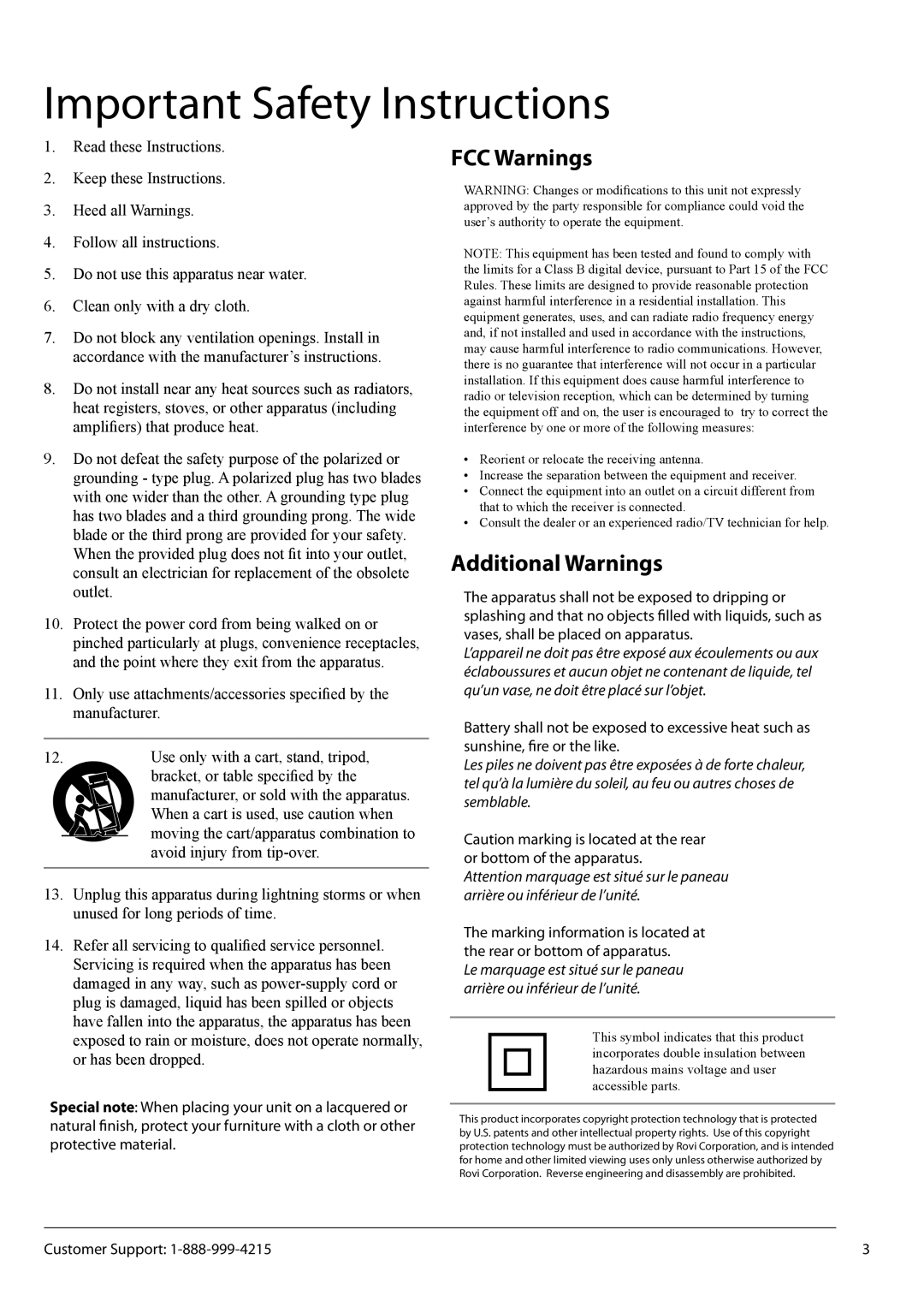 GPX TE3213B manual Important Safety Instructions, FCC Warnings 