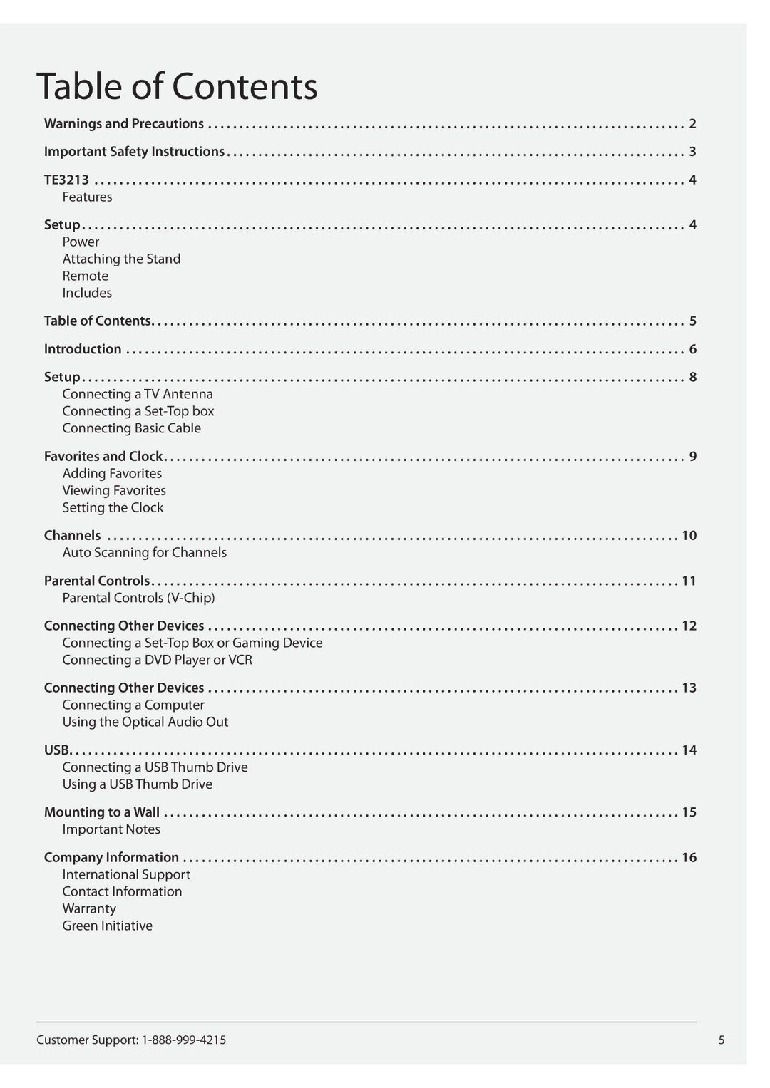 GPX TE3213B manual Table of Contents 