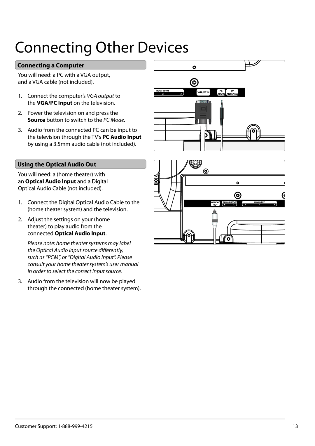 GPX TE3913B manual Connecting a Computer, Using the Optical Audio Out 