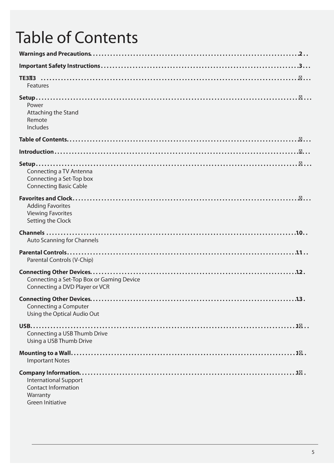 GPX TE3913B manual Table of Contents 