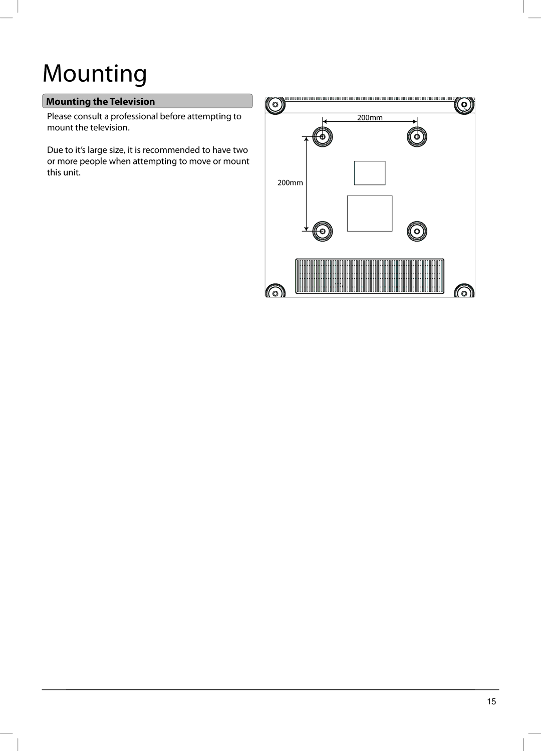 GPX TE4782B manual Mounting the Television 