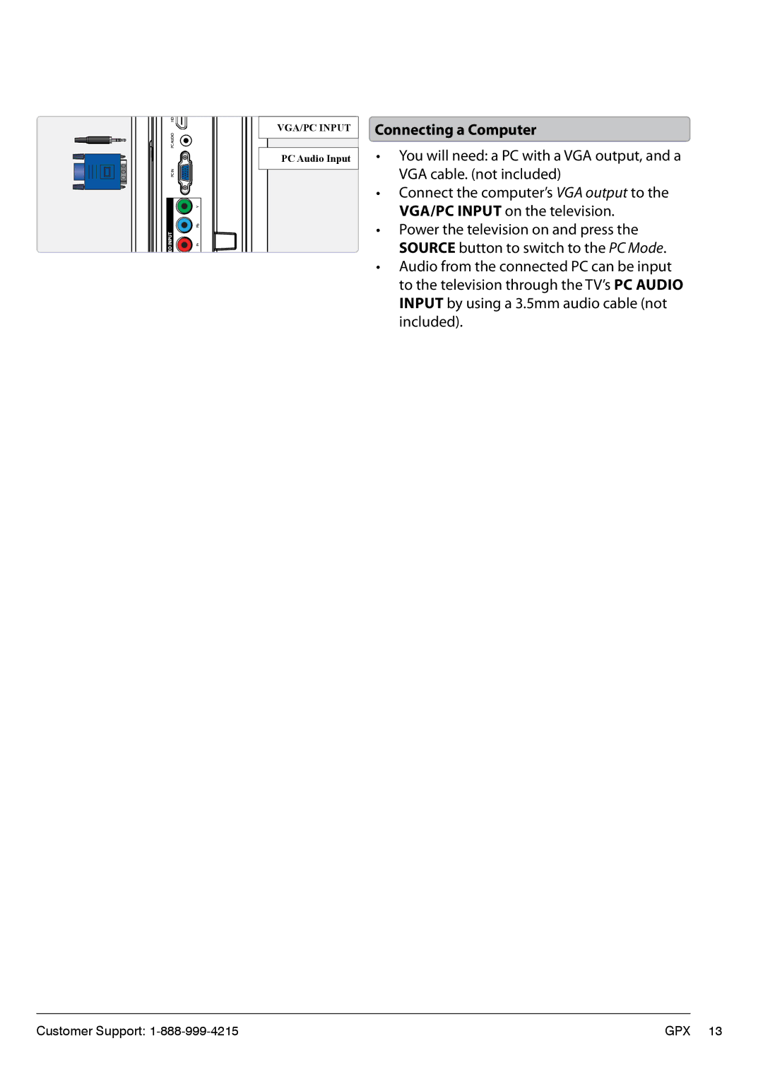 GPX TL1920 manual Connecting a Computer 