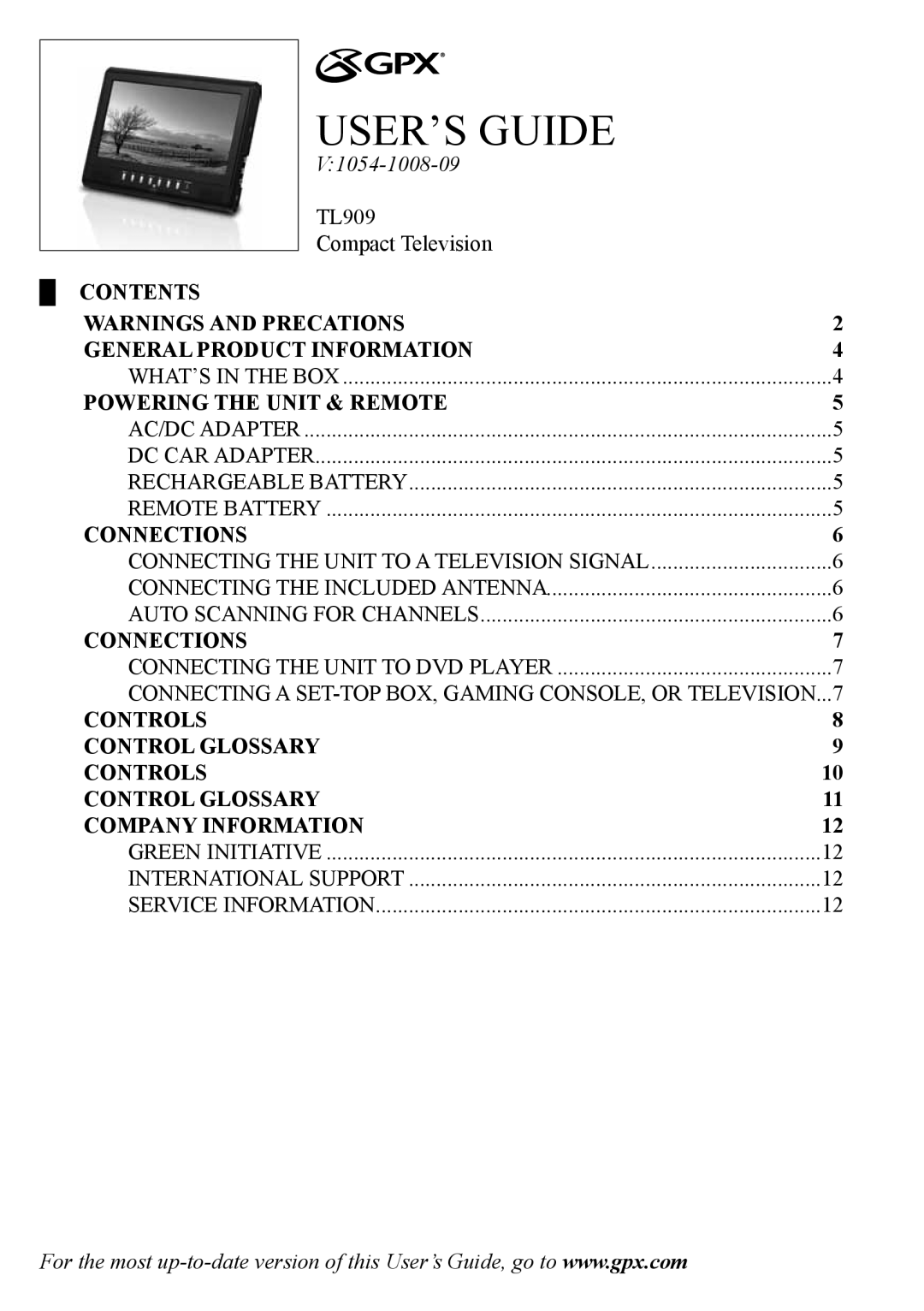 GPX TL909-IB manual USER’S Guide 