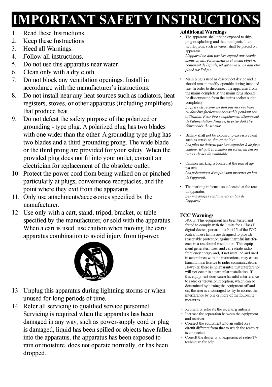 GPX TL909-IB manual Important Safety Instructions 