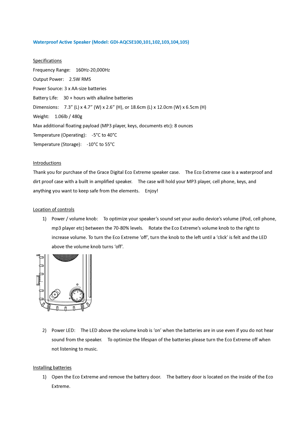 Grace GDI-AQCSE 100/101/102/103/104/105 specifications 