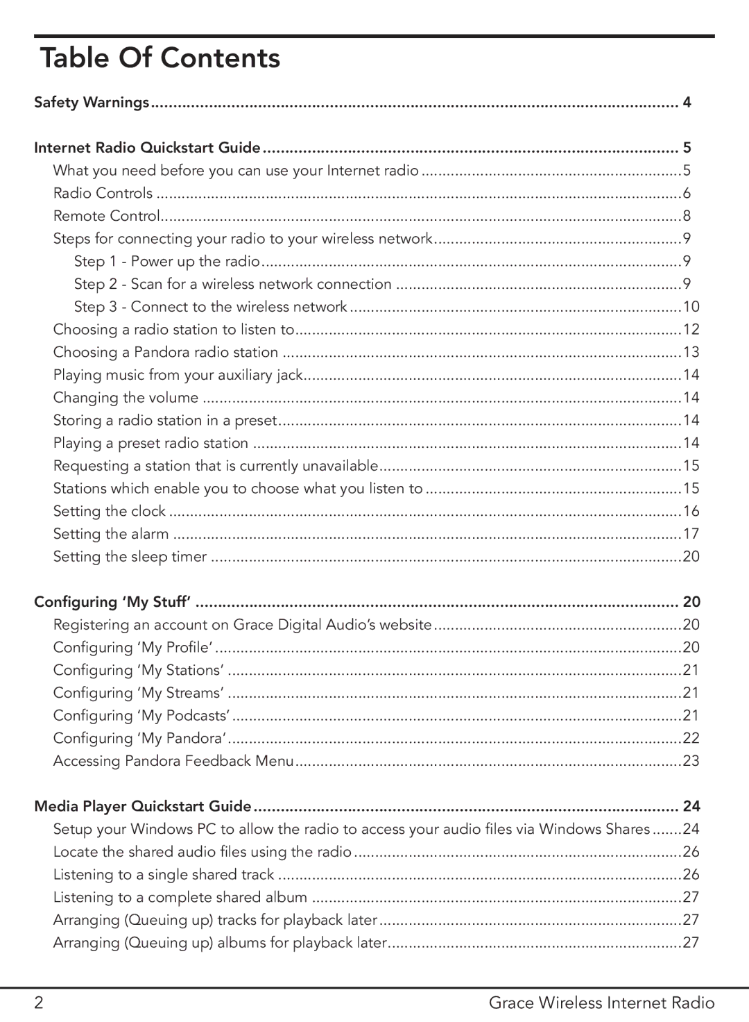 Grace GDI-IR2000 manual Table Of Contents 