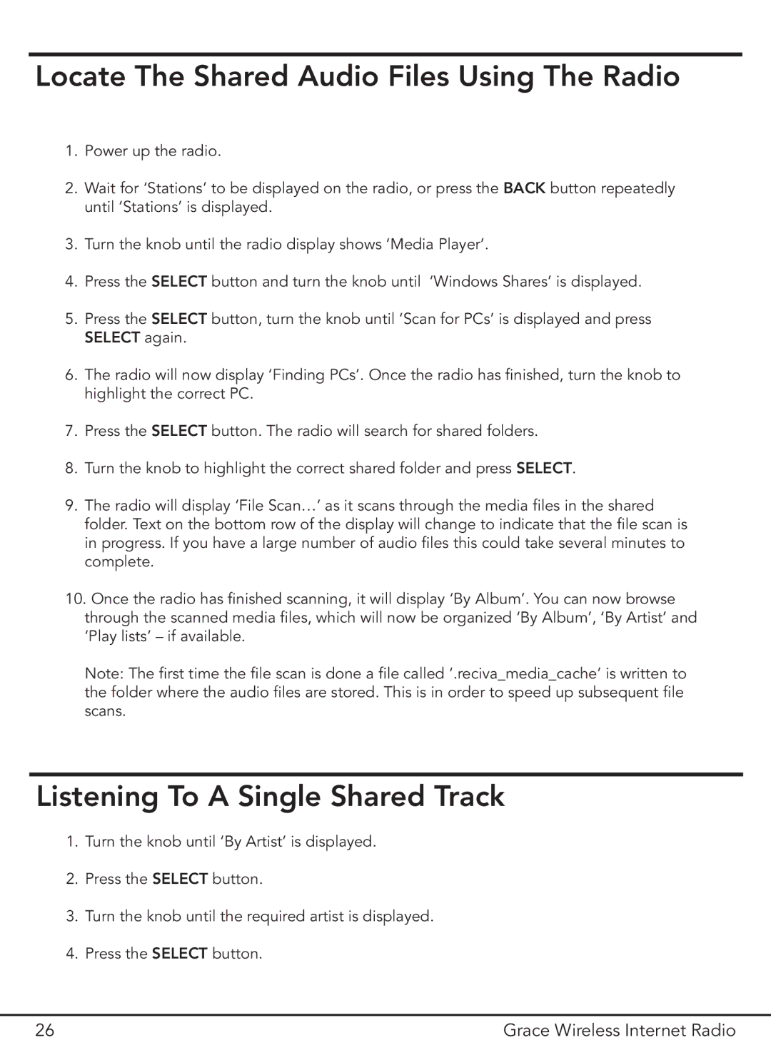 Grace GDI-IR2000 manual Locate The Shared Audio Files Using The Radio, Listening To a Single Shared Track 