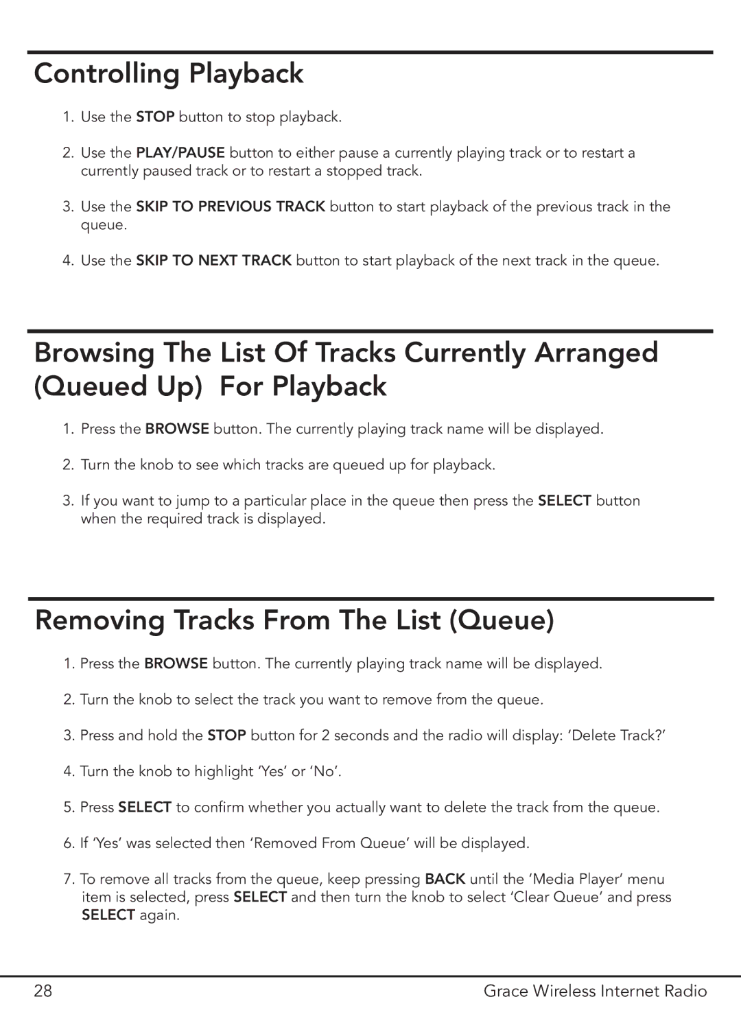 Grace GDI-IR2000 manual Controlling Playback, Removing Tracks From The List Queue 