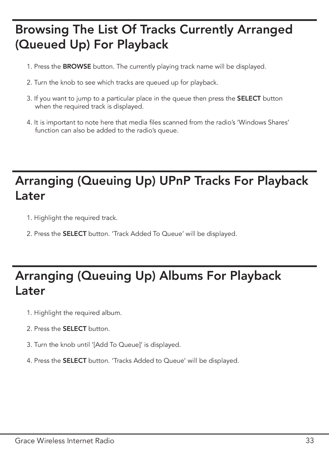 Grace GDI-IR2000 manual Arranging Queuing Up UPnP Tracks For Playback Later, Arranging Queuing Up Albums For Playback Later 