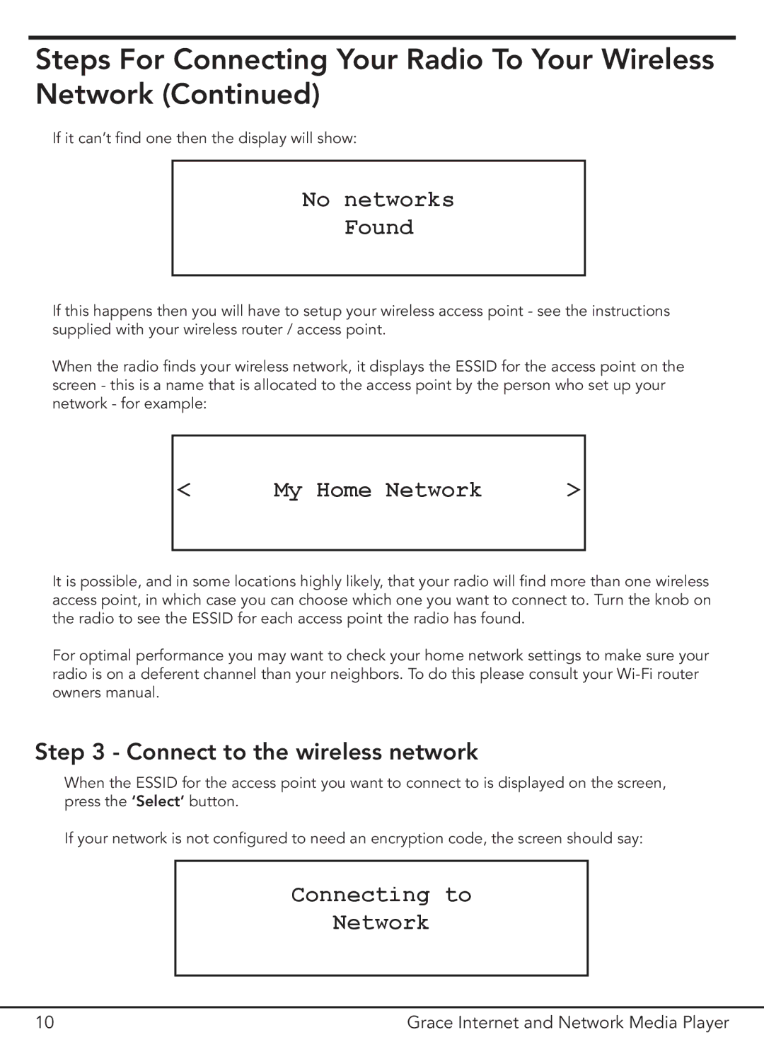 Grace GDI-IR3000 manual No networks Found, My Home Network, Connecting to Network 