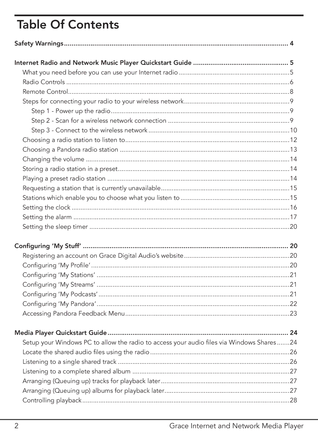 Grace GDI-IR3000 manual Table Of Contents 