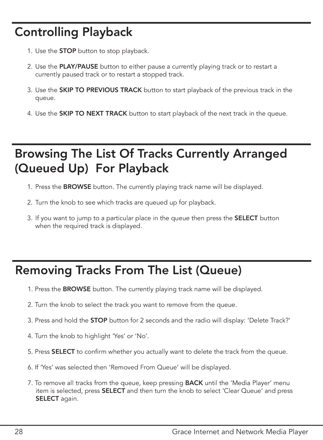 Grace GDI-IR3000 manual Controlling Playback, Removing Tracks From The List Queue 