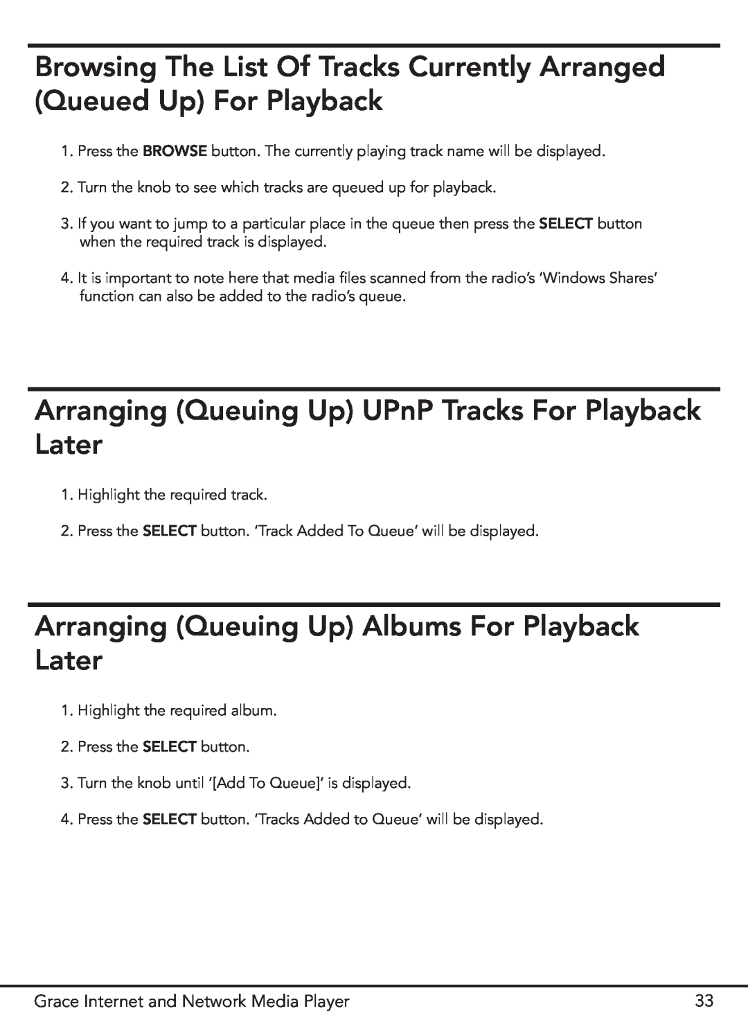Grace GDI-IR3000 manual Arranging Queuing Up Albums For Playback Later 