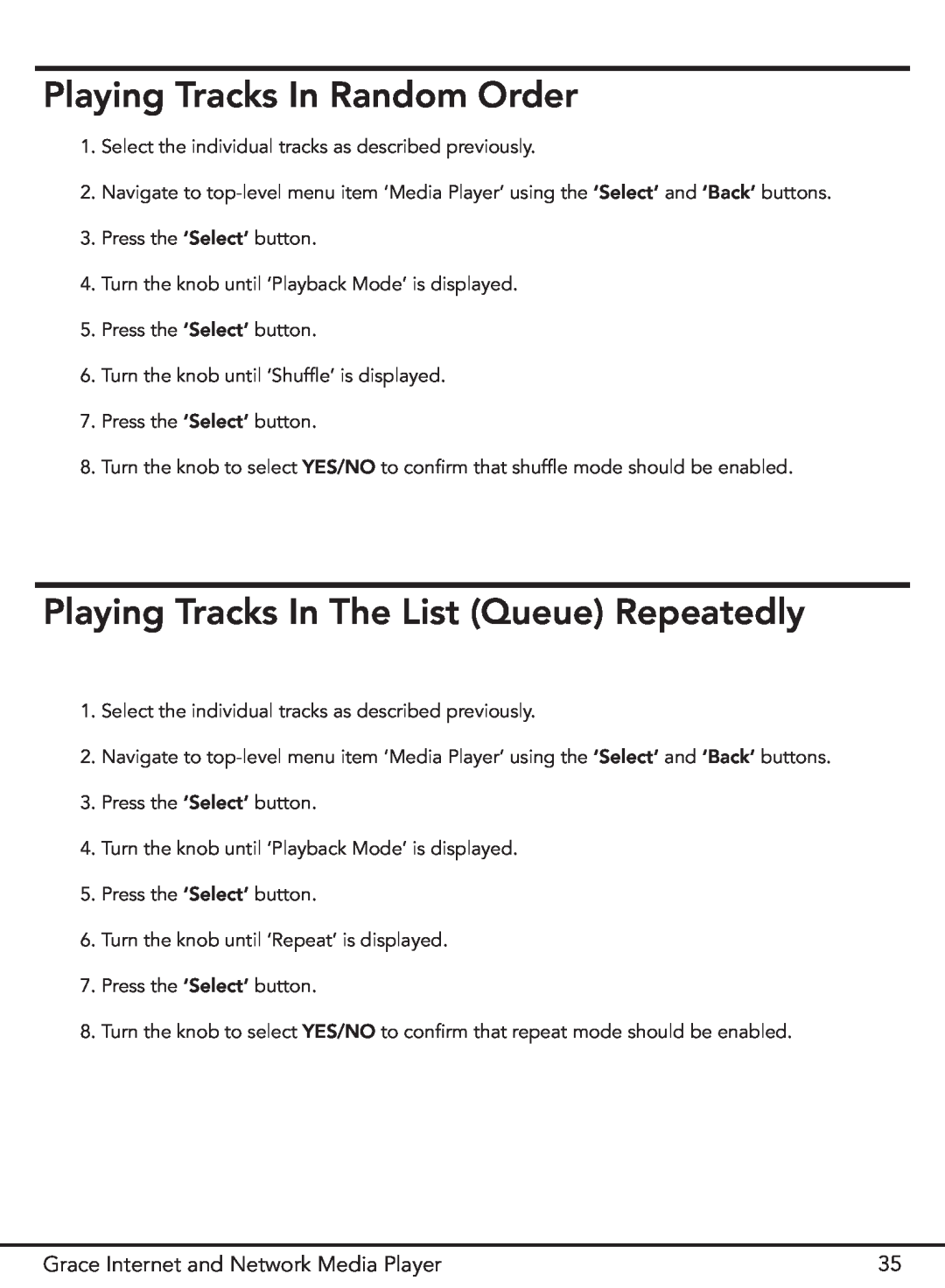 Grace GDI-IR3000 manual Playing Tracks In Random Order, Playing Tracks In The List Queue Repeatedly 