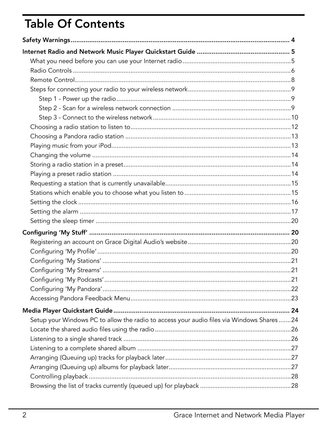 Grace GDI-IR3020 manual Table Of Contents 