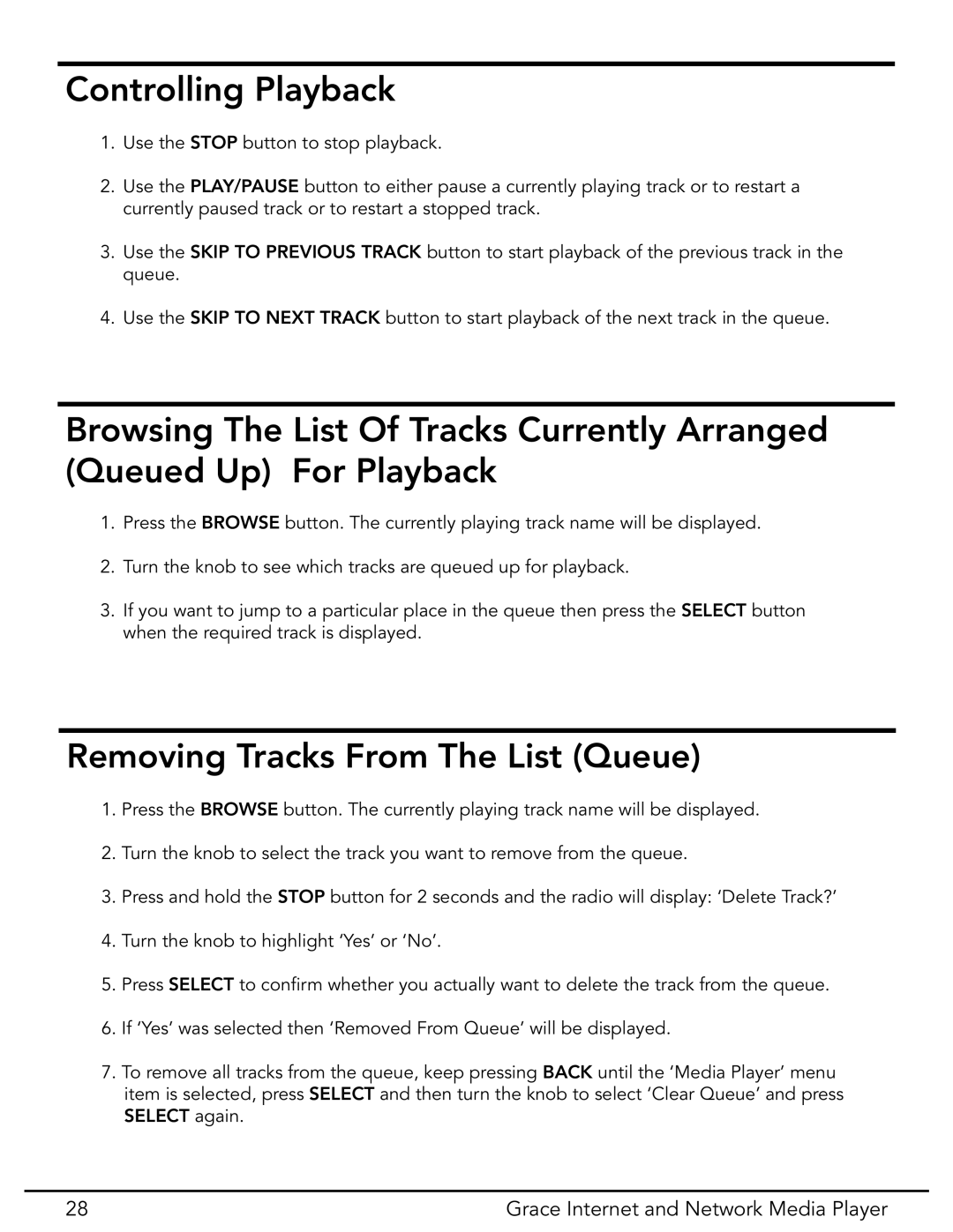 Grace GDI-IR3020 manual Controlling Playback, Removing Tracks From The List Queue 