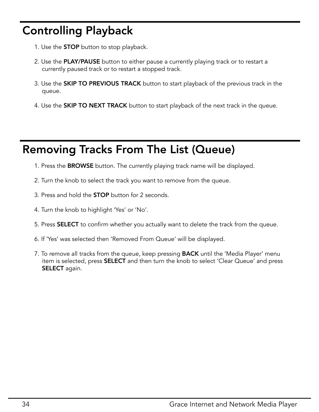 Grace GDI-IR3020 manual Controlling Playback 