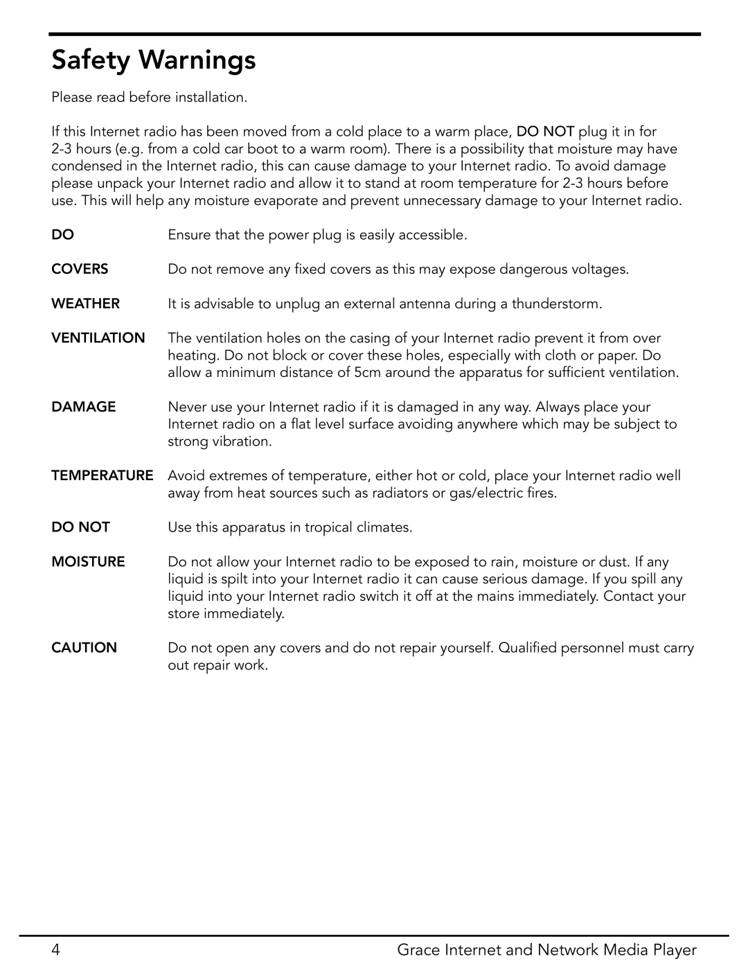 Grace GDI-IR3020 manual Safety Warnings, Ventilation 