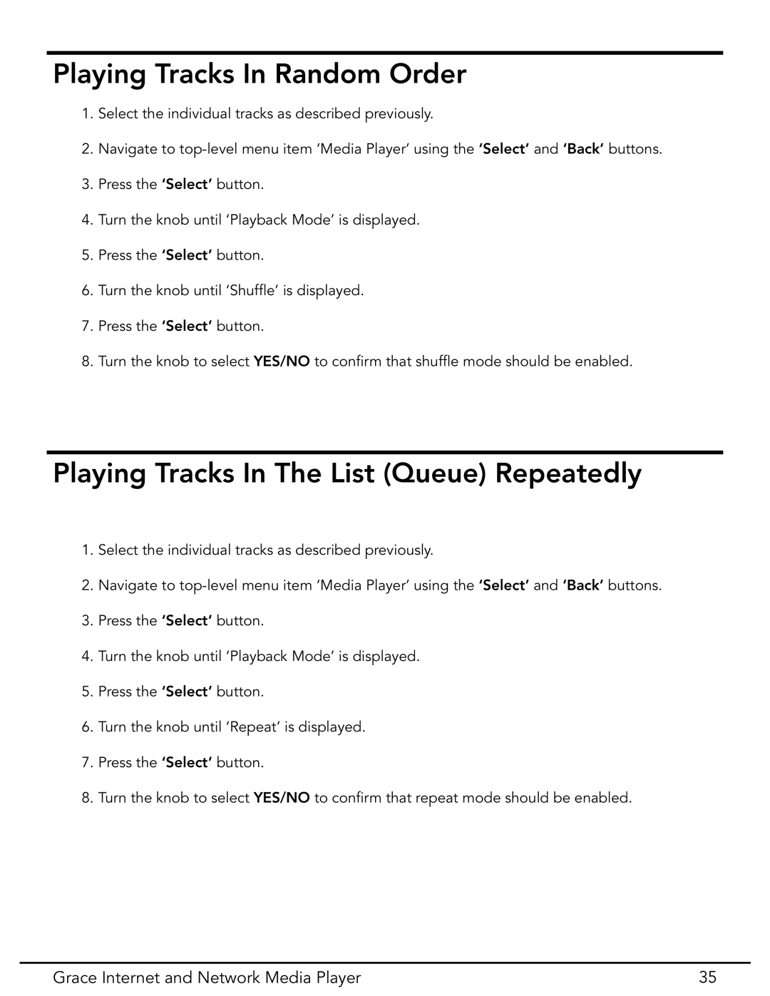 Grace GDI-IR3020 manual Playing Tracks In Random Order, Playing Tracks In The List Queue Repeatedly 