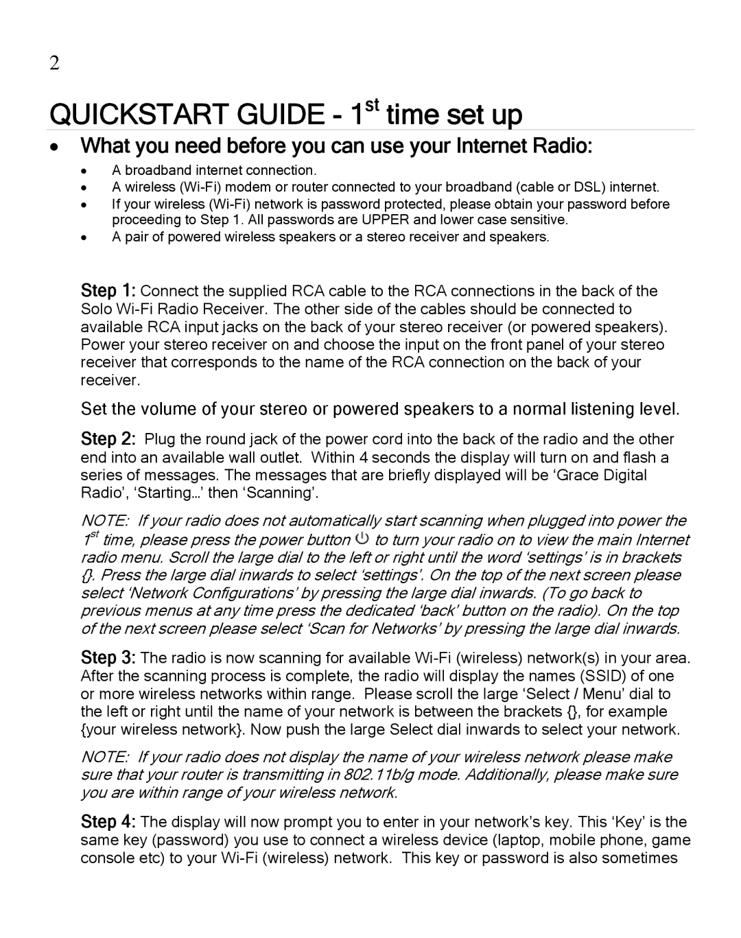 Grace GDI-IRA500 manual Quickstart Guide 1st time set up, What you need before you can use your Internet Radio 