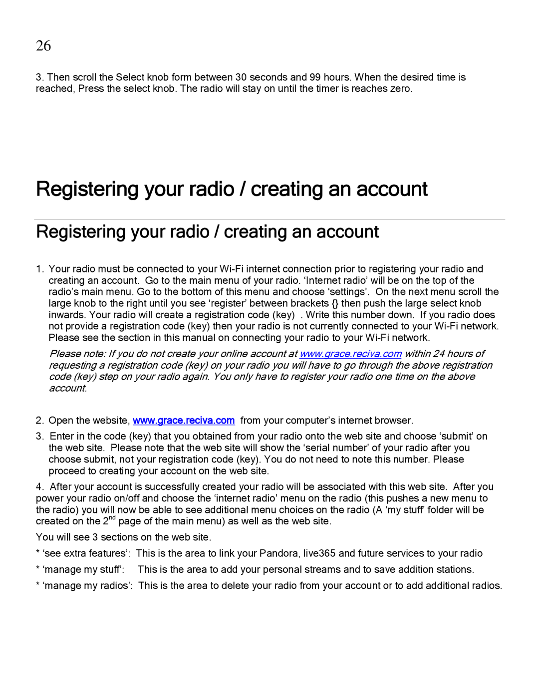 Grace GDI-IRA500 manual Registering your radio / creating an account 