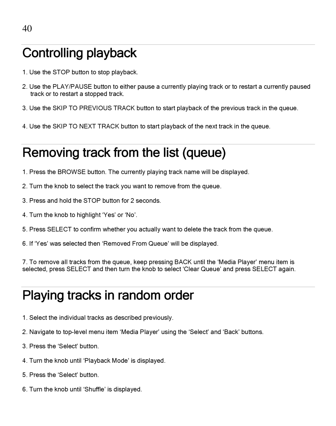 Grace GDI-IRA500 manual Controlling playback, Removing track from the list queue 