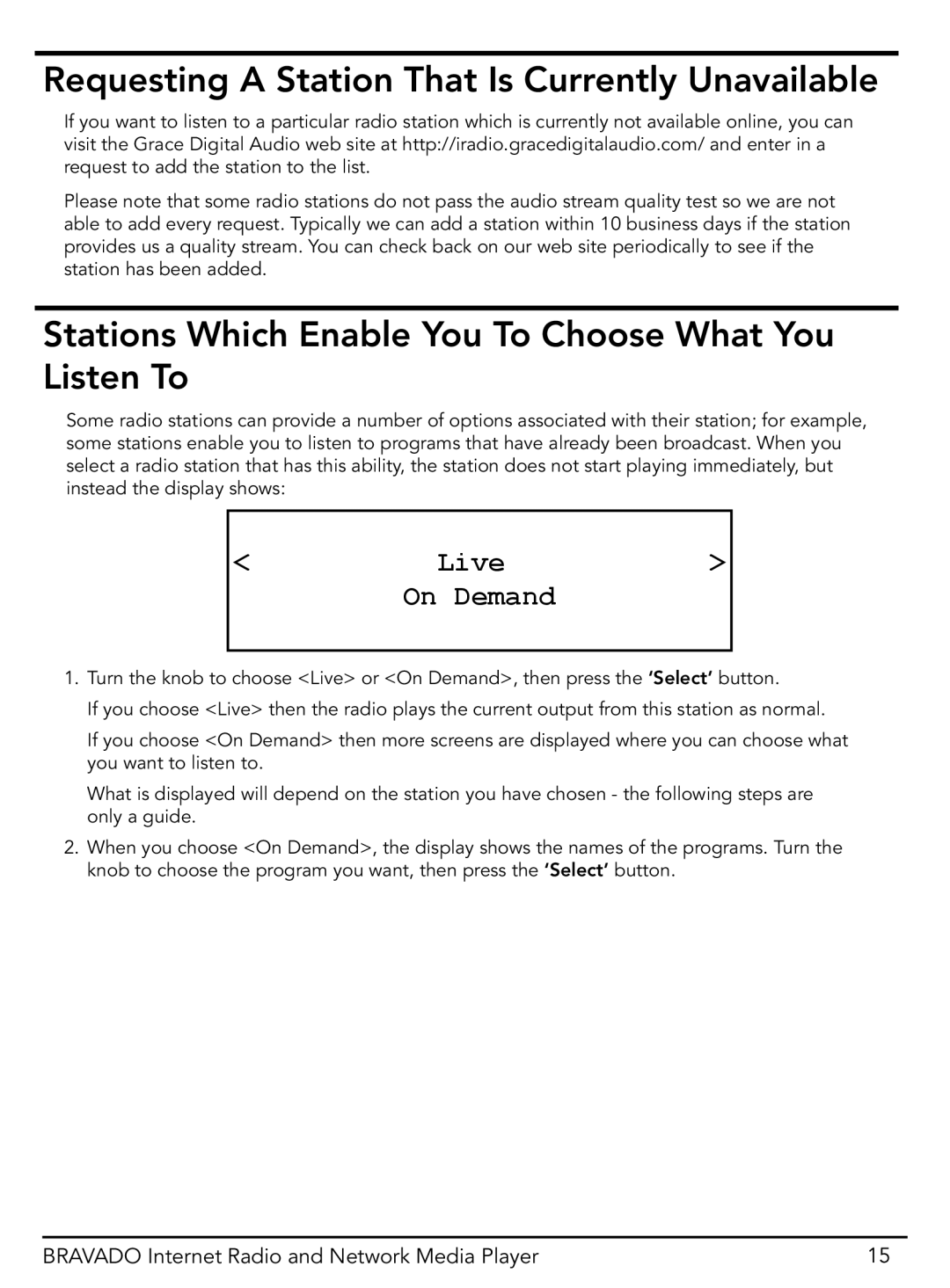Grace GDI-IRD4400M manual Requesting a Station That Is Currently Unavailable, Live On Demand 