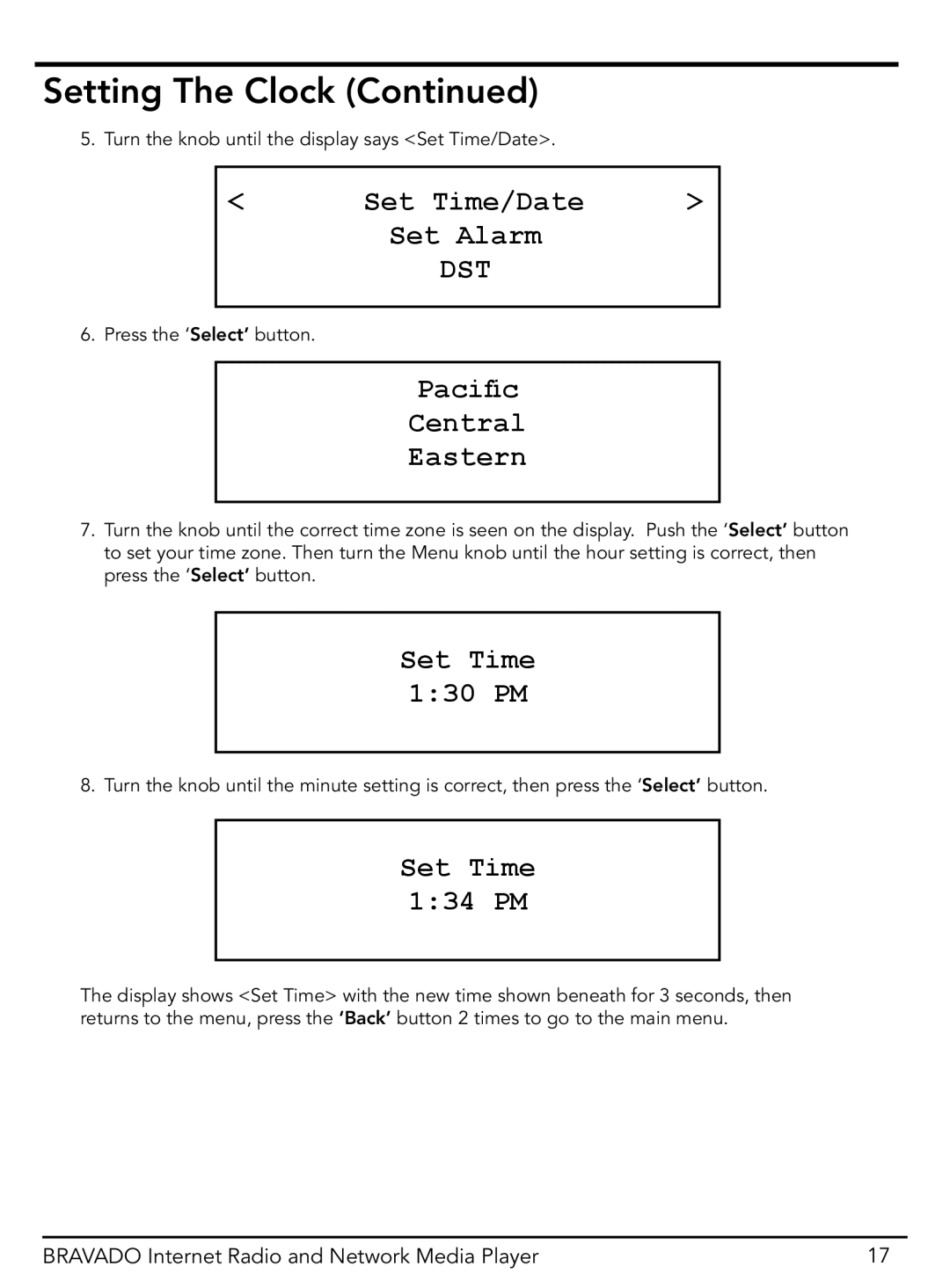 Grace GDI-IRD4400M manual Set Time/Date, Set Time 130 PM, Set Time 134 PM 