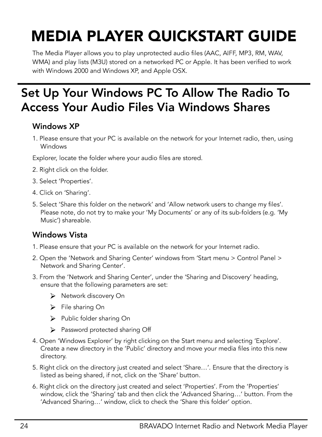 Grace GDI-IRD4400M manual Media Player Quickstart Guide, Windows XP 