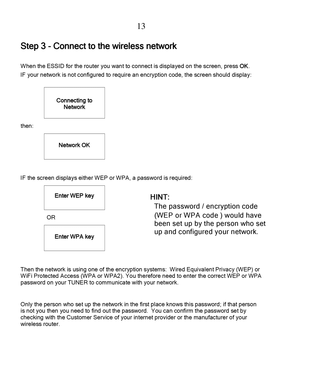 Grace GDI-IRDT200 manual Connect to the wireless network, Hint 