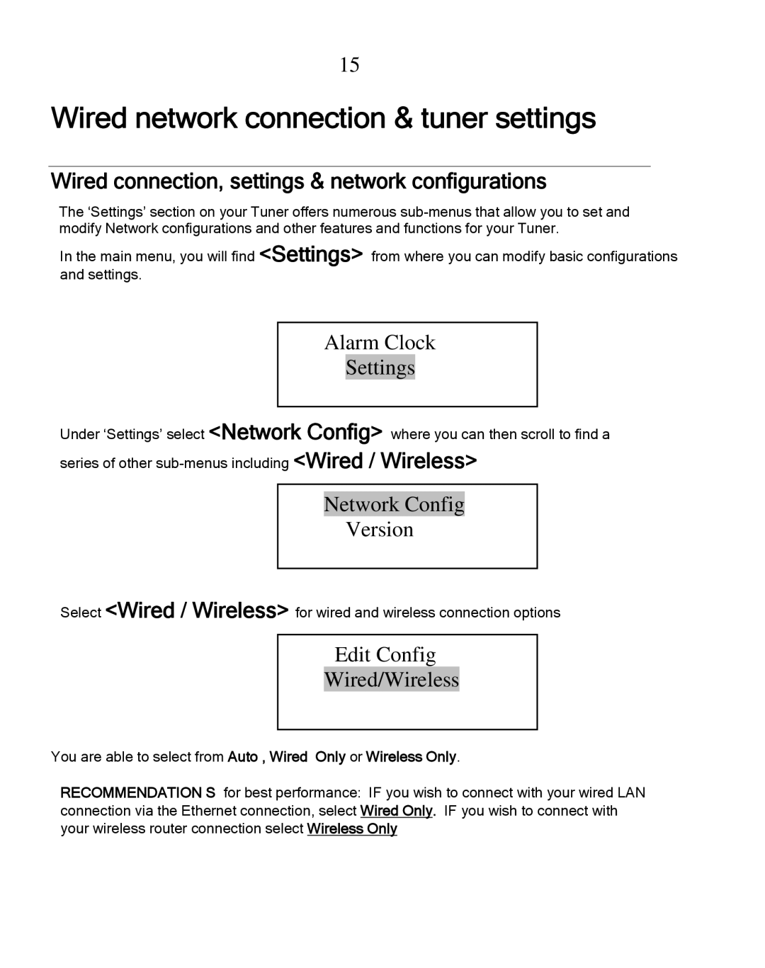 Grace GDI-IRDT200 manual Wired network connection & tuner settings, Wired connection, settings & network configurations 