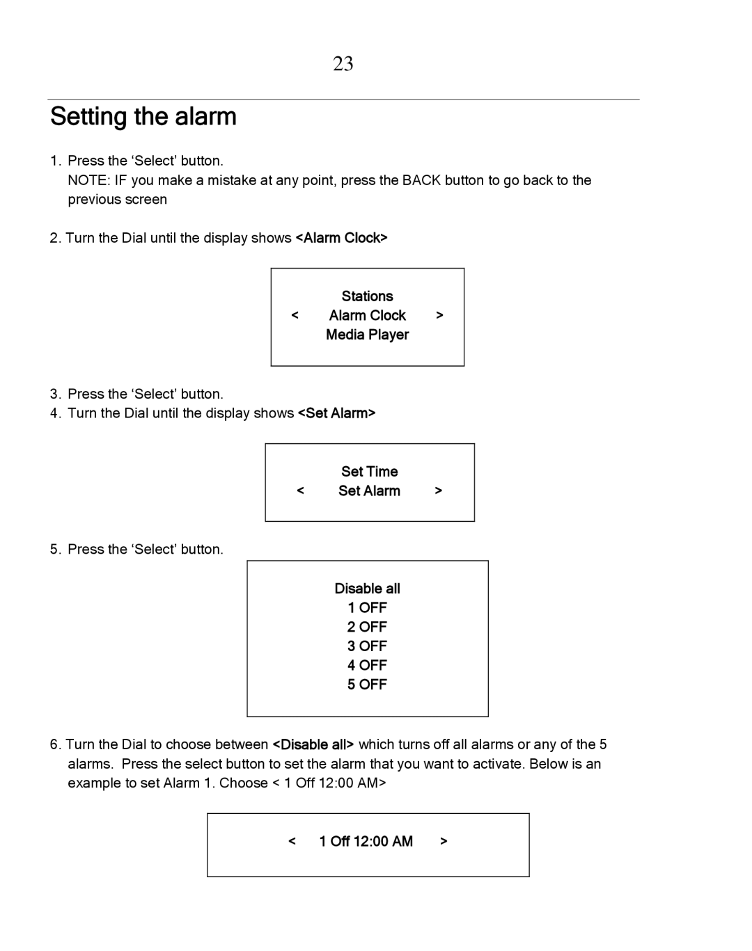 Grace GDI-IRDT200 manual Setting the alarm, Off 