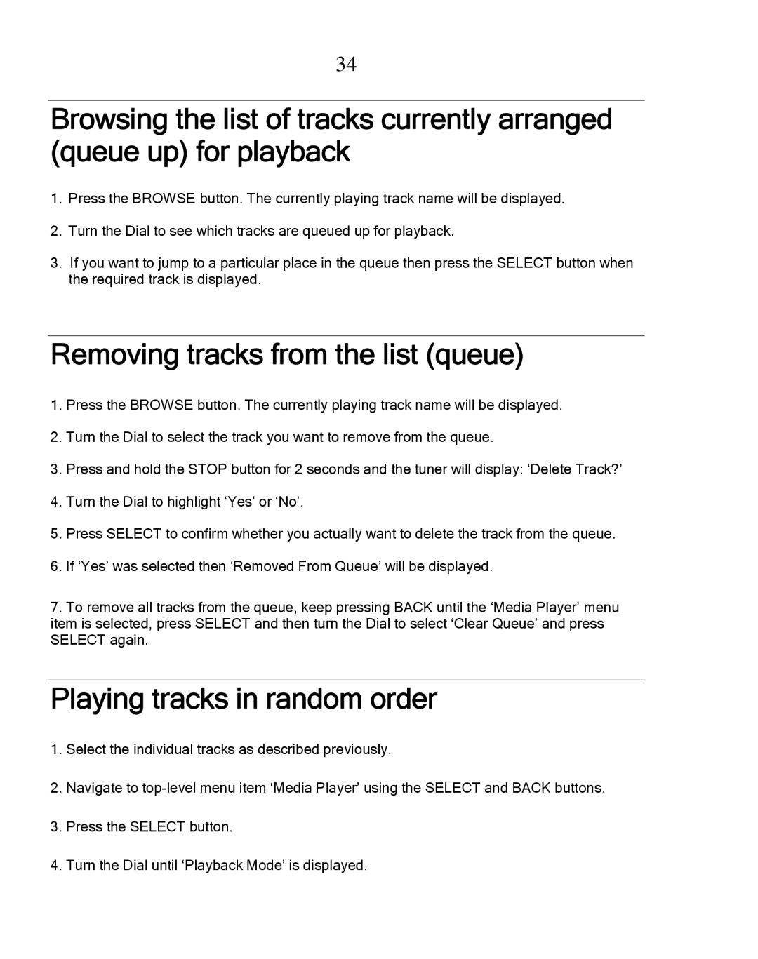 Grace GDI-IRDT200 manual Removing tracks from the list queue, Playing tracks in random order 