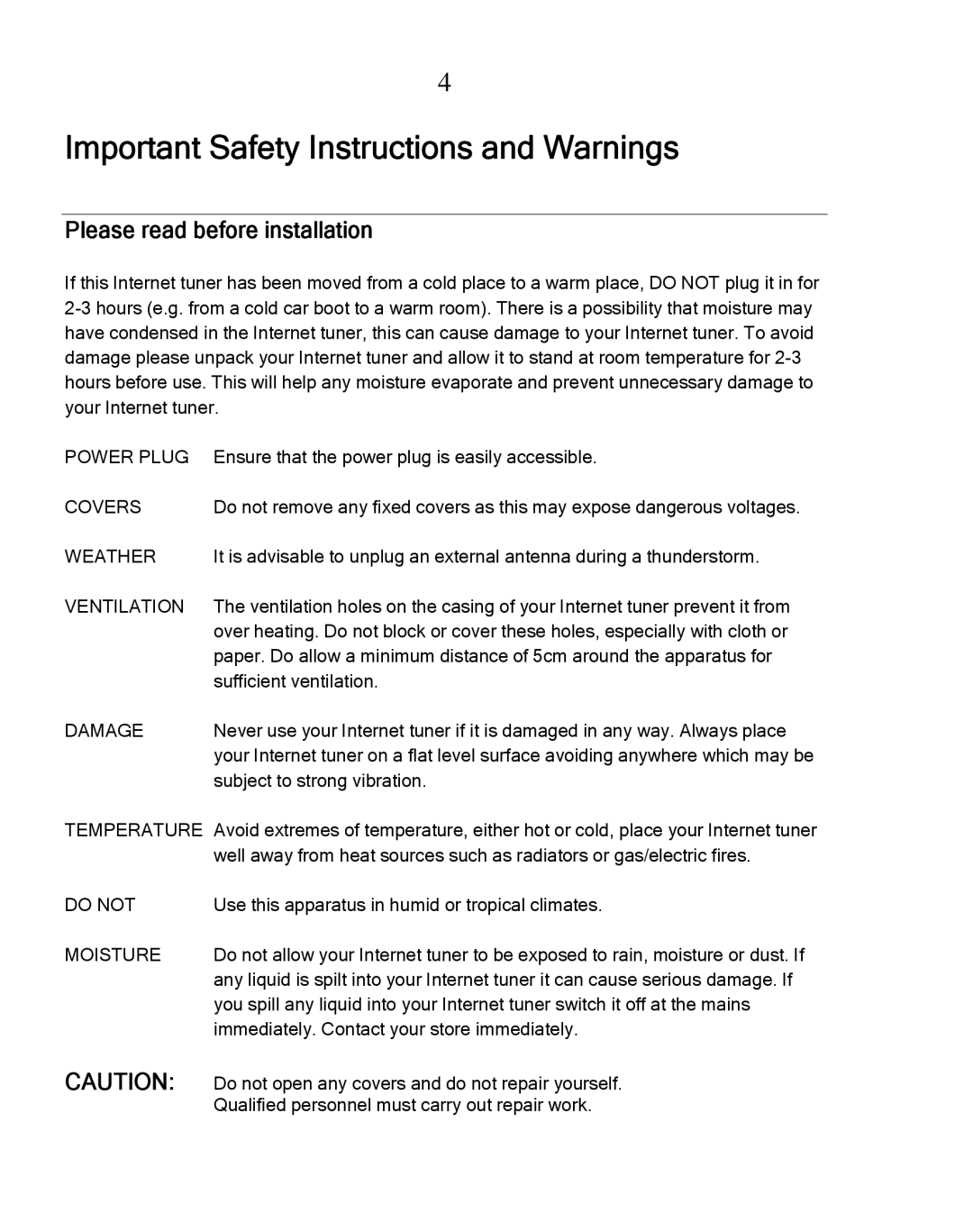 Grace GDI-IRDT200 manual Important Safety Instructions and Warnings, Please read before installation 