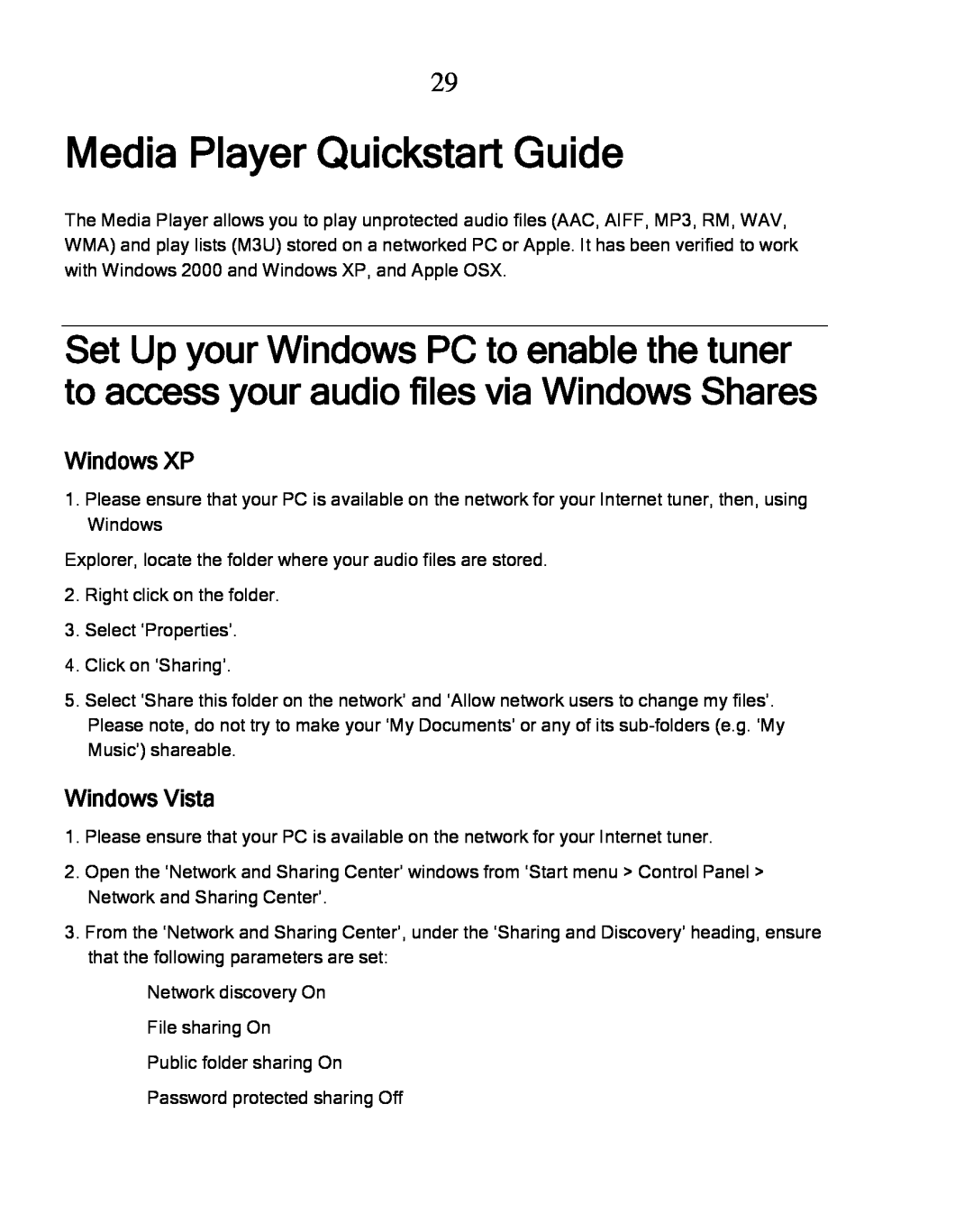 Grace GDI-IRDT200 manual Media Player Quickstart Guide, Windows XP, Windows Vista 