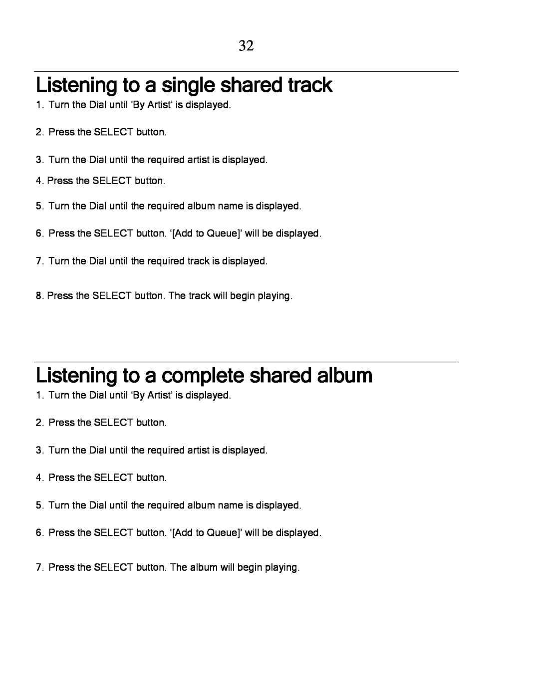 Grace GDI-IRDT200 manual Listening to a single shared track, Listening to a complete shared album 