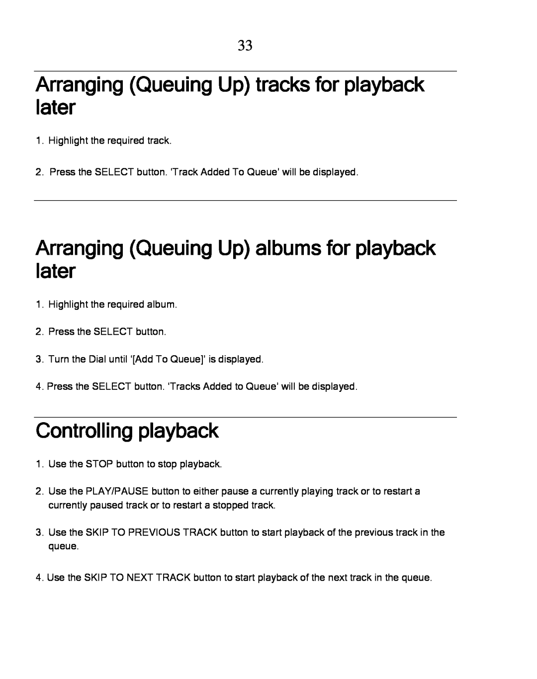 Grace GDI-IRDT200 manual Arranging Queuing Up tracks for playback later, Arranging Queuing Up albums for playback later 